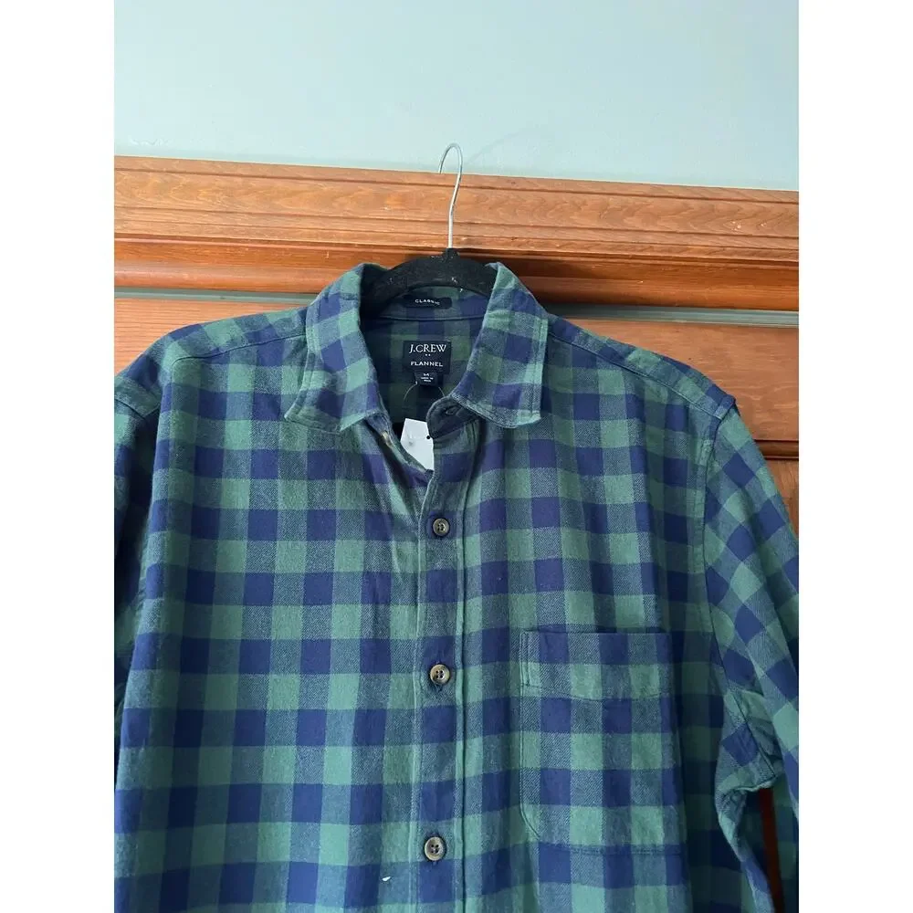 NWT J. Crew Men's Classic Plaid Flannel Shirt New Blackwatch Navy Green Size M